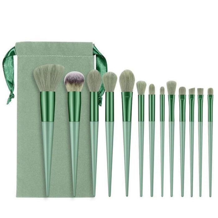 Beauty Gelanzi Makeup Brush Set Professional Fix+ Plus 13pcs Foundation Powder Eyeshadow Eyebrow Brush Set Celebrity Cosmetic Tool Brush with Green Bag Synthetic Kabuki Compatible Tool Kit