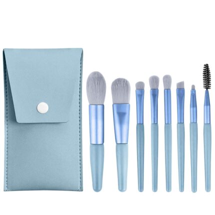 Beauty Gelanzi Makeup Brush Set With Pouch 8pcs, Premium Synthetic Kabuki Foundation Brush, Eye Shadows Professional Brush (Blue)