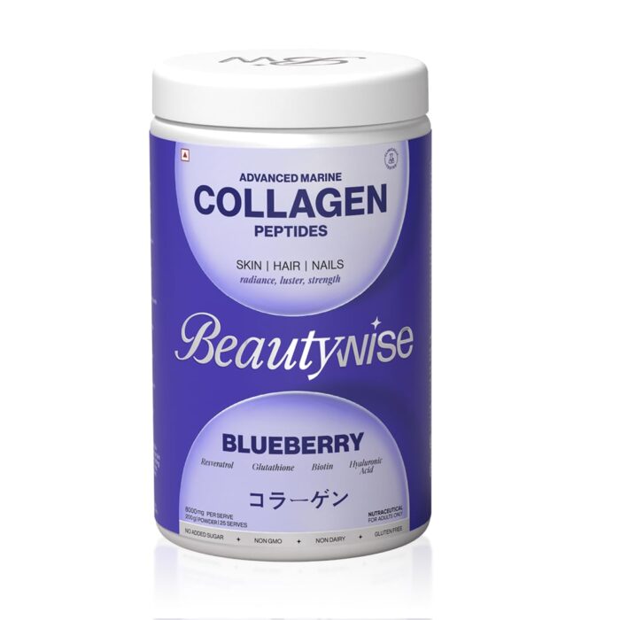 Beautywise Advanced Marine Collagen Powder - 8000 MG Japanese Collagen Peptides |Skin,Hair & Nail Supplement Radiance|Glutathione,Resveratrol,Hyaluronic Acid & Vitamin|(Blueberry Flavour 200 grams)