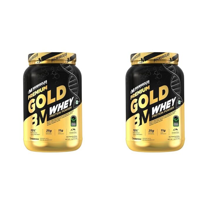 Bigmuscles Nutrition Premium Gold Whey [1Kg] | 25g Protein | 11g EAA | [Malai Kulfi] & Bigmuscles Nutrition Premium Gold Whey [1Kg] | 25g Protein | 11g EAA | ProHydrolase Enzyme Technology [Chocolate]