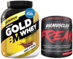 Bigmuscles Nutrition Premium Gold Whey 2Kilogram Whey Protein Isolate Blend | 25G Protein Per Serving [Cookie & Cream] & Nutrition Freak Pre-Workout Sex On The Beach [30 Servings, 180G]