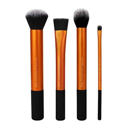 Bio Beauty Herbal Real Techniques By Slam and Nic 4 Pieces Essential Face Makeup Kit Concealer Eyes Shadow Eyeliner Eyebrow and Lip Brush (Orange)