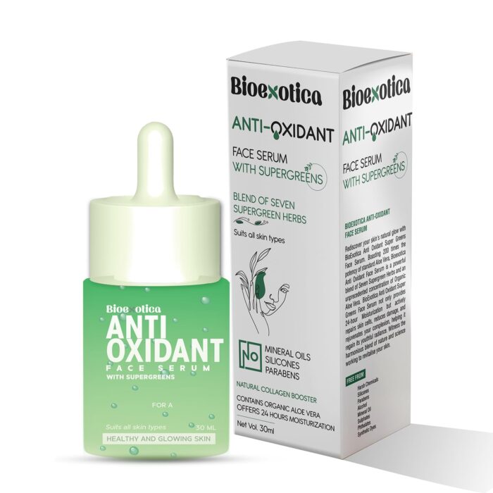 Bioexotica Anti-Oxidant Face Serum Helps Tightening Skin contains Seven Super Herbs & Aloe Vera For 24 Hours Moisturizing Suits All skin Types, No Silicon's & No Parabens - 30 ml (Pack of 1)