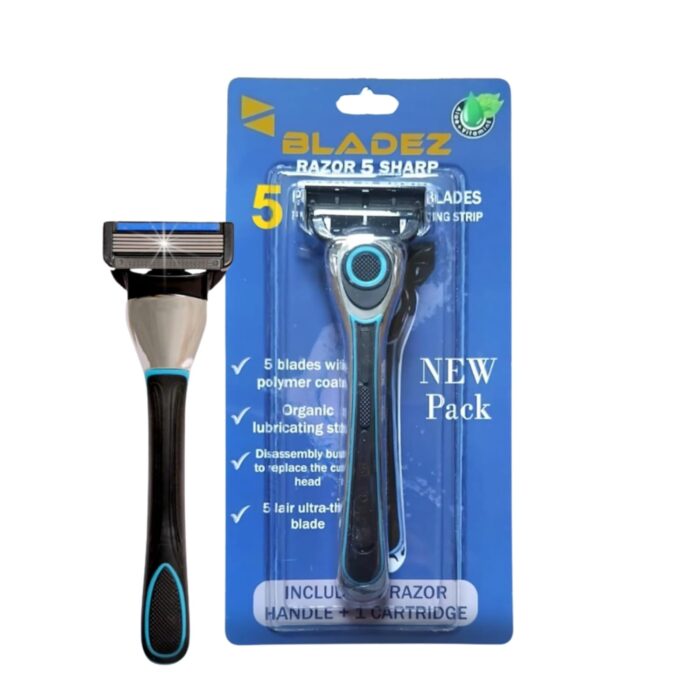 Bladez axis razor 5 sharp - premium 5-blade shaving razor with organic lubricating strip