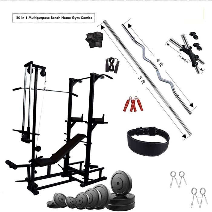 Body Maxx 70 kg Home Gym Bench Gym eqipments & Home Gym Combo kitym PVC Set 20 in 1