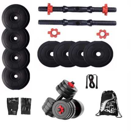 Bodyfit Dumbbell Set, Home Gym Set, 2x14inch red nut Dumbbell Rods, Weight Plates, Home Gym Set,Gym Equipments, Exercise Set. (10Kg Plates(2.5kgx4))