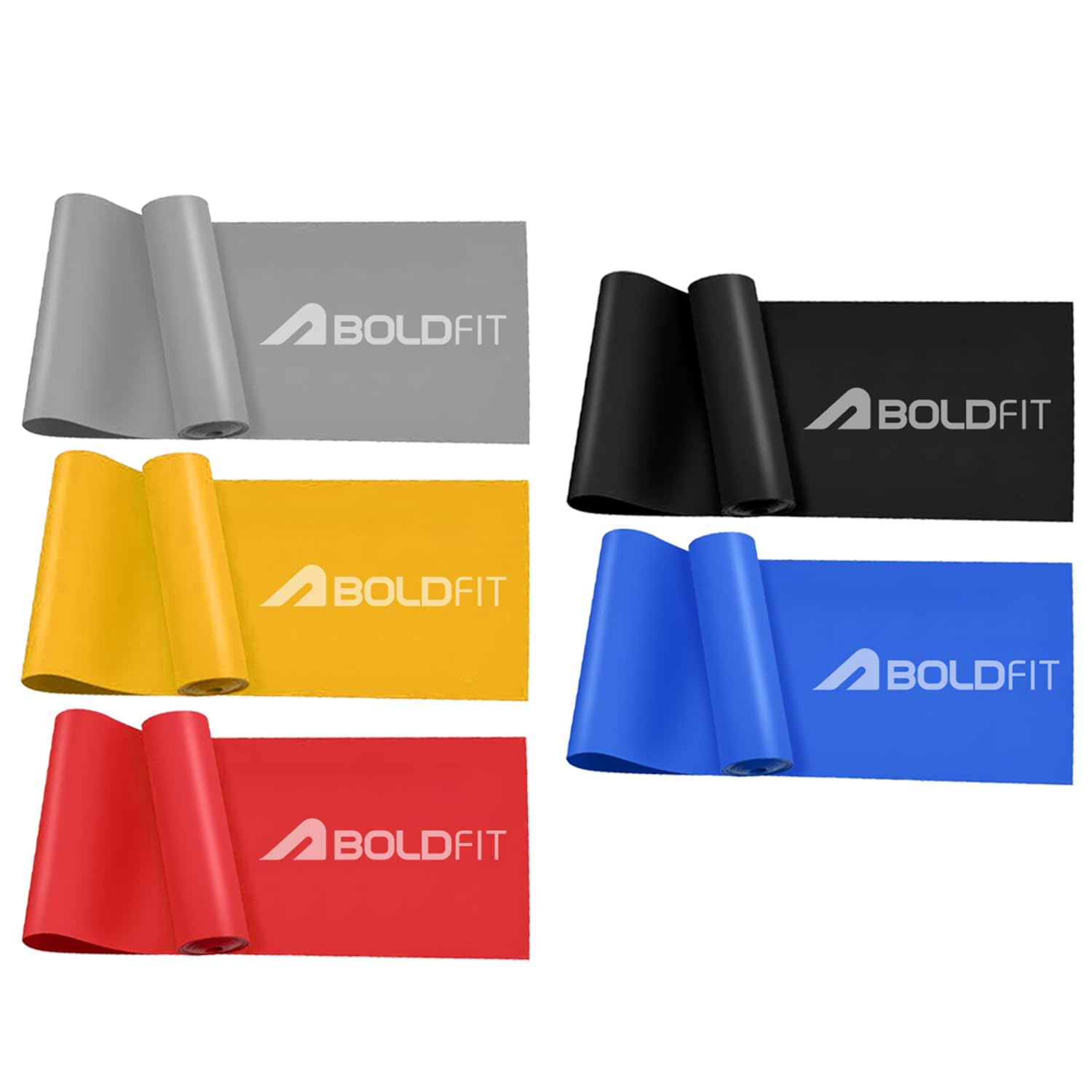 Boldfit Resistance Band Pilates Resistance Bands for Workout Exercise for Home Gym Fitness Band for Stretching Exercise Band for Women Resistance Bands for Workout for Men - 5 Set Natural Rubber