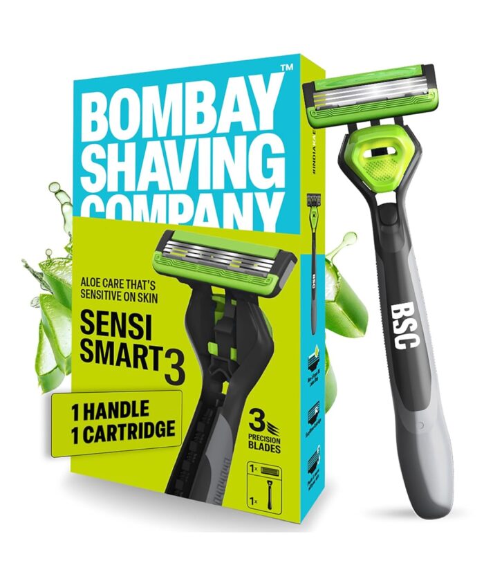 Bombay Shaving Company Sensi Smart 3 Razor | Shaving Razor for Men | Aloe Gel and Argan Oil Lubra Strip | Pivot Head for Smooth Glide