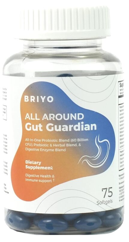Briyo Gut Health Support – 60 Billion CFU Probiotics with Prebiotics, Digestive Enzymes & Herbs |Gut Guardian Formula to Boost Good Gut Bacteria, Support Digestion & Immunity, and Relieves Bloating