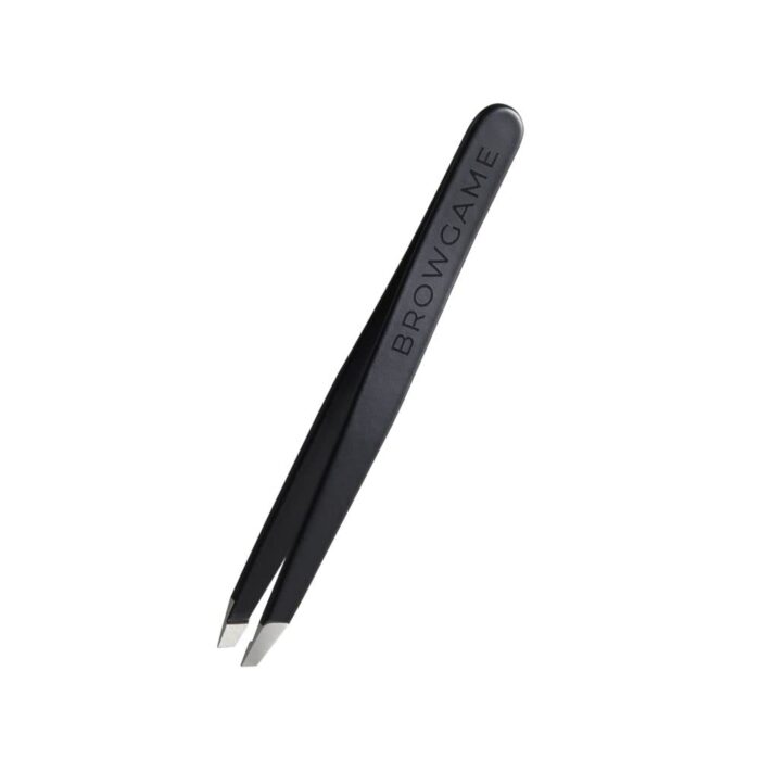Browgame Signature Slanted Tweezer - Expertly Designed Brow Grooming Tool - Easy Grip Handle For Precise Hair Removal - Extra Sharp Plucking Tool For Easy, Painless Hair Removal - Blackout - 1 Pc