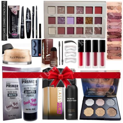 CLASSY HUDA PROFESSIONAL PRIMER, FOUNDATION, FIXER, HIGHLIGHTER, MINI LIPSTICK, EYEBROW FILLER POWDER, EYELASHES, FACE POWDER, EYELINER, MASCARA, EYEBROW PENCIL, KAJAL & EYESHADOW.COMBO KIT