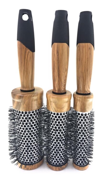 COSLUXE Professional Round Brush Set for Blow Drying Curling,Round Hair Brush Set for Woman Curly and Straight Salon Hair Styling, (Wooden, 25mm+32mm+45mm -3pcs)