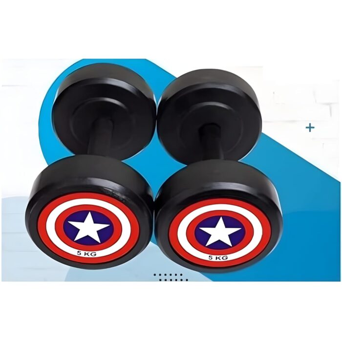 Captain America Rubber Dumbbells Set (5 kg X 2 = 10 Kg) Set of 2 Fixed Round Dumbells for Gym Home workout Exercise & Fitness Heavy Duty Solid Handle