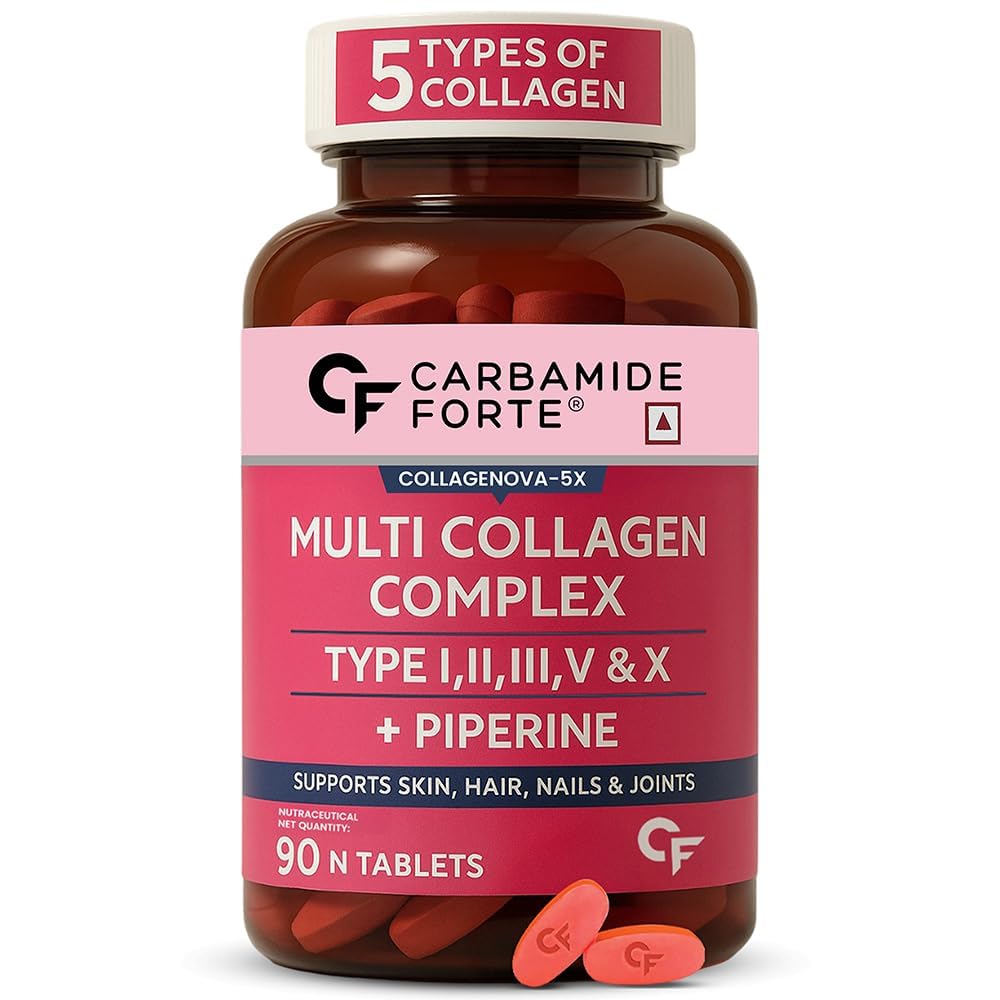 Carbamide Forte Multi Collagen Supplements for Women & Men | Hydrolyzed Peptides With 5 Types of Collagen Powder Supplements for Skin & Joint Support- 90 Tablets
