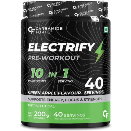 Carbamide Forte Pre Workout for Men & Women | Pre Workout Supplement Powder | Preworkout Supplements For Men For Energy, Focus & Strength | Pre-Workout For Men & Women GreenApple Flavour | Pre Workout For Women With 40 Servings - 200g