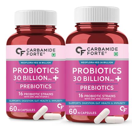 Carbamide Forte Probiotics Supplement 30 Billion for Women & Men - 60 Veg Capsules (Pack of 2)