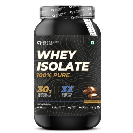 Carbamide Forte Whey Protein Powder Isolate |100% Pure Protein Powder for Men|30g Protein|3X digestive Enzymes|6.89g BCAA|14.50g EAA|No added sugar|Belgian Chocolate Flavour - 1Kg