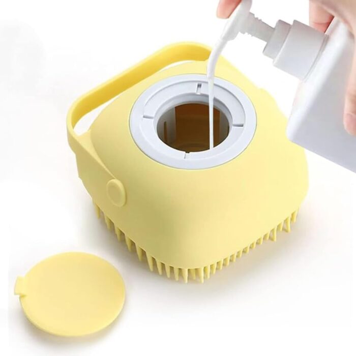 Cature Care by Nature Dog Cat Bath Brush Body Scrubber Shampoo Dispenser Remover For Shower Bathing And Soft Silicone Brushes For Pet Puppy Dogs Cat Rabbit Shampoo Dispenser(Yellow)