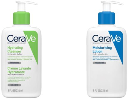 CeraVe Moisturizing Lotion For Dry Skin (236ml) & Hydrating Cleanser For Normal To Dry Skin (236ml) - With Ceramides & Hyaluronic Acid, Non-Comedogenic & Fragrance-