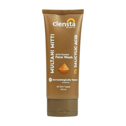 Clensta 1% Salicylic Acid Acne Control Face Wash With Multani Mitti | Gentle Cleanser | Reduce & Prevent Acne for All Skin Types | Dermatologically Tested, ph Balanced, Fragrance Free, 100ml