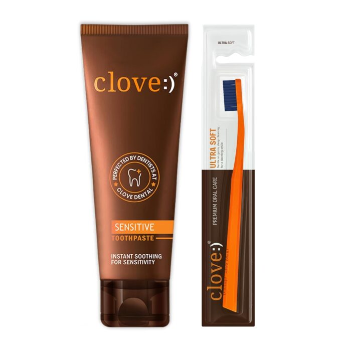 Clove Sensitive combo, FREE Dental Consultation with Every Pack, Sensitivity Toothpaste with ultra soft toothbrush , Reduce Senstivity, Dual Action For Sensitivty & Bad Breath, Strengthens Enamel, 4160 dupont tynex bristles