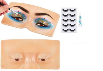ClubBeauty Face Makeup Practice Set | 3D Silicone Face Model for Makeup Artist | Board Makeup Practice With Eyelashes & Eyelash Glue - Multicolor