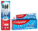 Colgate 360 Whole Mouth Clean Toothbrush For Adults - Manual,Multicolor,4 Pcs (Buy 2 Get 2 Free) & Maxfresh 300G (150G X 2, Pack Of 2) Toothpaste, Blue Gel Paste(Peppermint Ice, Saver Pack)