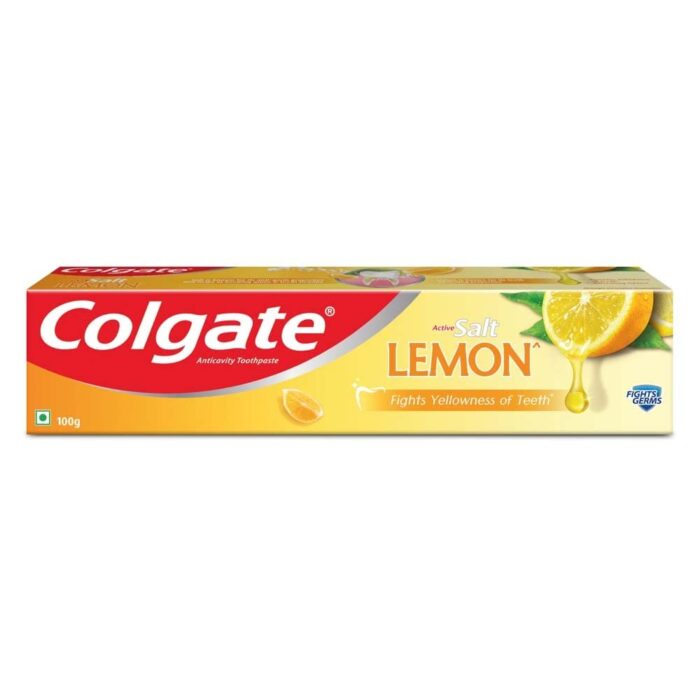 Colgate Active Salt Lemon Toothpaste, Germ Fighting, Tooth paste for Healthy Gums, Removes Yellowness of Teeth, 100g