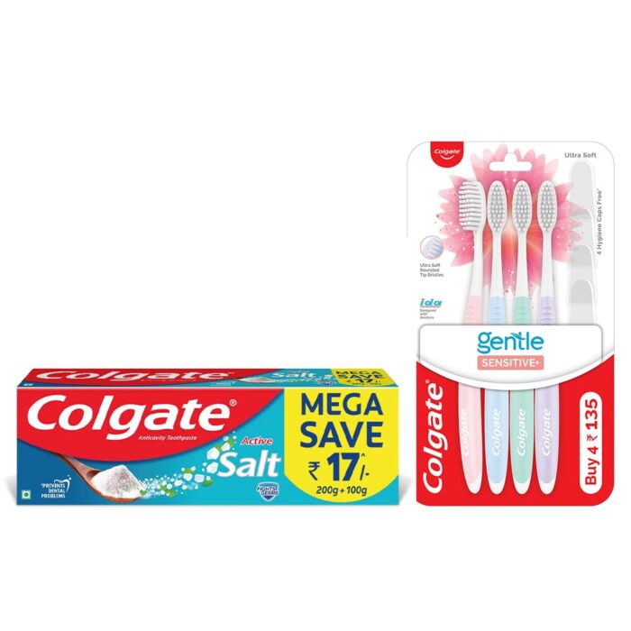 Colgate Active Salt Toothpaste - 300 g with Sensitive Toothbrush (Pack of 4)