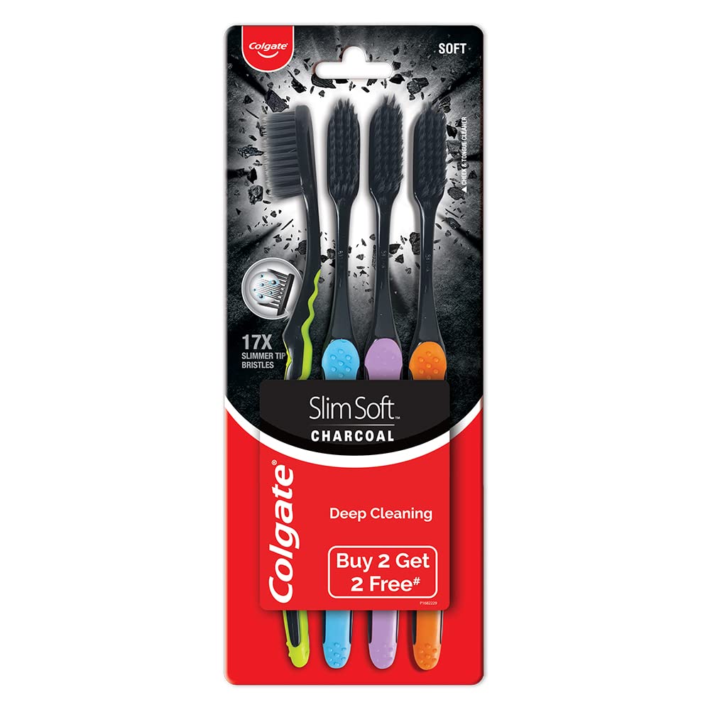 Colgate Charcoal Gentle Deep Cleaning Toothbrush - 4 Pieces (Slim Soft)