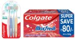 Colgate Gentle Enamel Ultra Soft Bristles Toothbrush & Max Fresh Bad Breath Treatment Toothpaste, Red Gel Paste With Menthol For Super Fresh Breath, 600g, 150g X 4 Spicy Fresh