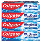 Colgate MaxFresh 600g (150g x 4, Pack of 4) Breath Freshener Toothpaste, , Peppermint Ice, Blue Gel Paste with Menthol, Cooling crystals for bad breath control