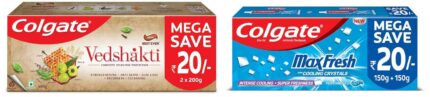 Colgate MaxFresh Toothpaste, Blue Gel Paste, 300g, 150g X 2 (Peppermint Ice, Saver Pack) & Swarna Vedshakti Ayurvedic Cavity Protection, Bad Breath Treatment Toothpaste - 400gm