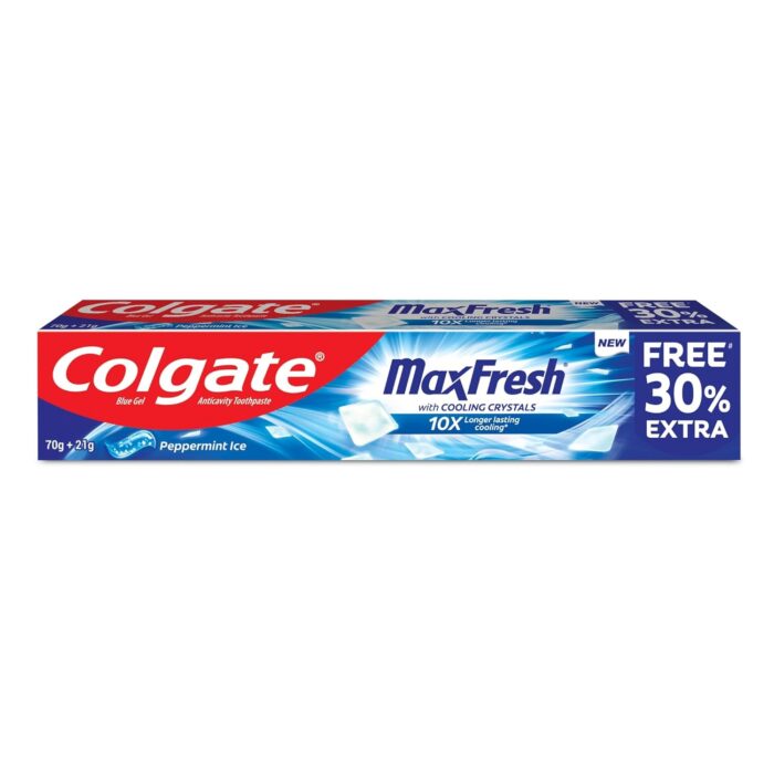 Colgate MaxFresh Toothpaste, Blue Gel Paste with Menthol for Super Fresh Breath, 70g +11g (Peppermint Ice)
