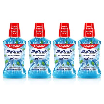 Colgate Maxfresh Plax Antibacterial Mouthwash, 24/7 Fresh Breath, 0% Alcohol - 250ml, (Pepper Mint) (Pack of 4)