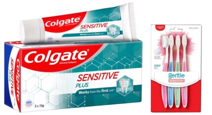 Colgate Sensitive Plus Toothpaste, With Pro Argin Formula for Sensitivity Relief, 70gm (Buy 1 Get 1 Free) & Colgate Sensitive Soft Bristles Manual Toothbrush for adults - 4 Pcs, Multicolor