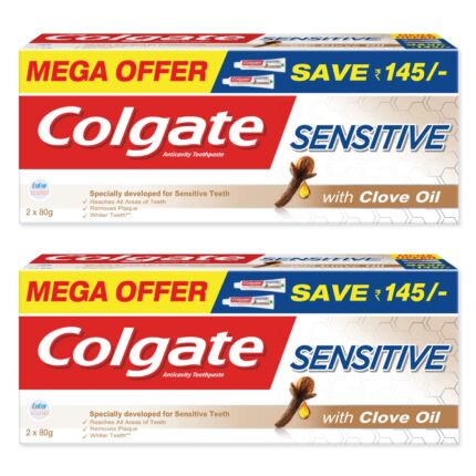 Colgate Sensitive Toothpaste, Everyday Protection, Pack of 2 x 160g Colgate Toothpaste, With Clove oil for long-term Relief and Fresh Breath