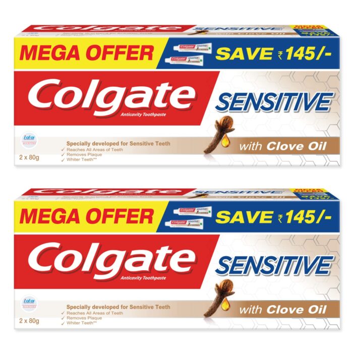 Colgate Sensitive Toothpaste, Everyday Protection, Pack of 2 x 160g Colgate Toothpaste, With Clove oil for long-term Relief and Fresh Breath