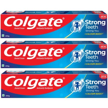 Colgate Strong Teeth, 200g (Pack of 3), India's No: 1 Toothpaste Brand, Calcium-boost for 2X Stronger Teeth, Prevents cavities, Whitens Teeth, Freshens Breath