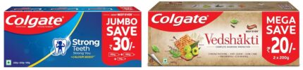 Colgate Strong Teeth Cavity Protection Toothpaste, Colgate Toothpaste, 500gm Saver Pack, India's No.1 Toothpaste & Swarna Vedshakti Ayurvedic Cavity Protection, Bad Breath Treatment Toothpaste - 400gm