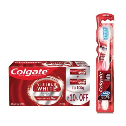 Colgate Visible White Toothpaste - 200 g with 360 Visible White Toothbrush
