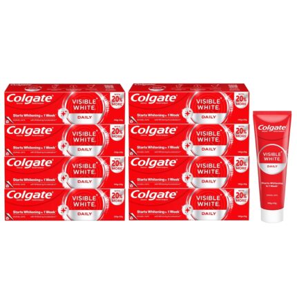 Colgate Visible White Toothpaste 400g (Combo Pack of 8 x 100g) Teeth Whitening Starts in 1 week, Safe on Enamel, Stain Removal and Minty Flavour for Fresh Breath.