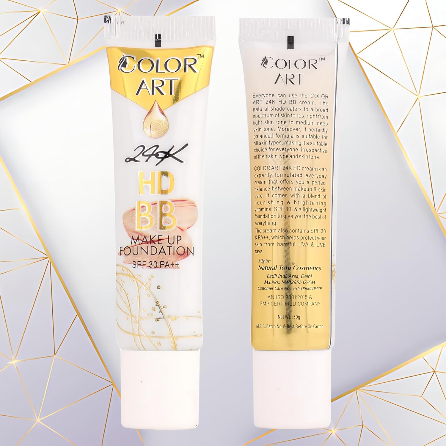 Color Art 24K HD+BB Cream Foundation With SPF 40 PA++, Matte Look & Radiant Glow for All Skin Tones 30 gm