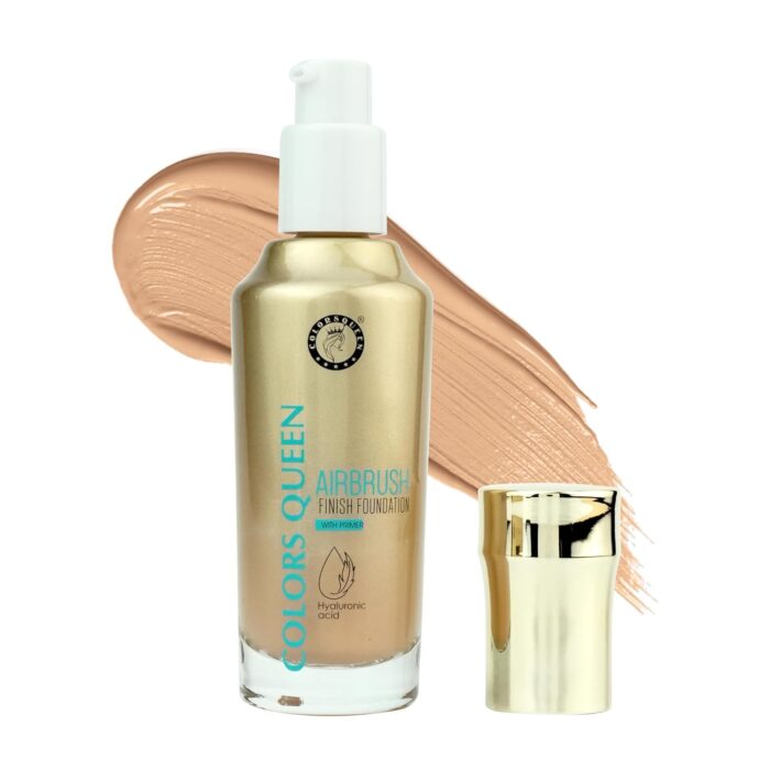 Colors Queen Airbrush Foundation with Primer | Lightweight High Coverage Liquid Foundation | Ultra Creamy Dewy Foundation for Women Enriched with Hyaluronic Acid & Aloevera (02 - Rose Blush, 55ml)