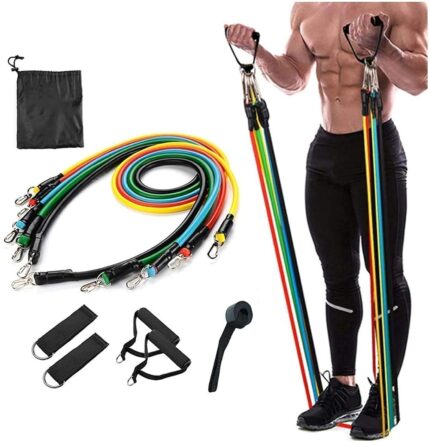 Concepta 11 Piece Gym Power Resistance Band Set for Workout, Resistance Band for Exercise, Resistance Band for Pull ups, tricep, Legs, Rubber Tube with Door Anchor and Hook (Multicolor)