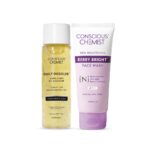 Conscious Chemist® Brightening Double Cleansing Kit | 230ml | Oil Cleanser for Face, Niacinamide Face Wash, Pore Refining Cleanser for Women & Men with Natural Oils, All Skin Types (Pack of 2)
