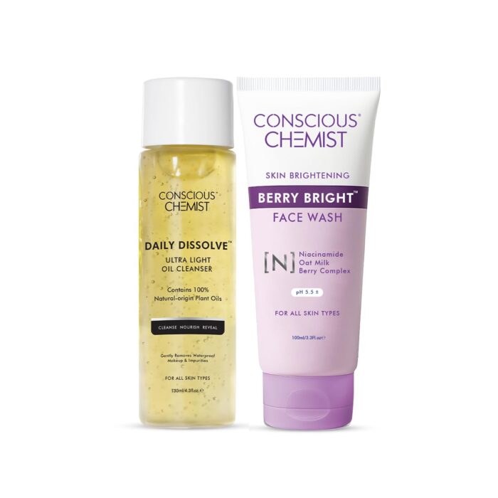 Conscious Chemist® Brightening Double Cleansing Kit | 230ml | Oil Cleanser for Face, Niacinamide Face Wash, Pore Refining Cleanser for Women & Men with Natural Oils, All Skin Types (Pack of 2)