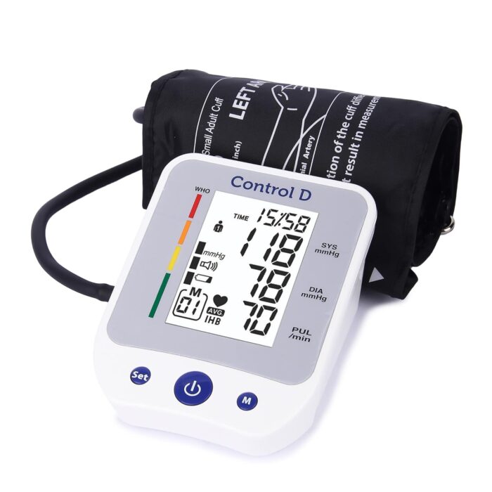 Control D Premium USB Port BP Monitor Automatic Oscillometric Digital Blood Pressure Checking Machine Upper Arm Portable Digital Blood Pressure Monitor BP Machine (Silver), White