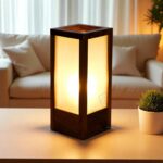 Creation India Craft Wooden Frosted Glass Table Lamp for Living & Study Room, Bedside Lamp for Bedroom & Home Decor, Drawing Room Desk - 10 Inches, Without Bulb, E27 Bulb