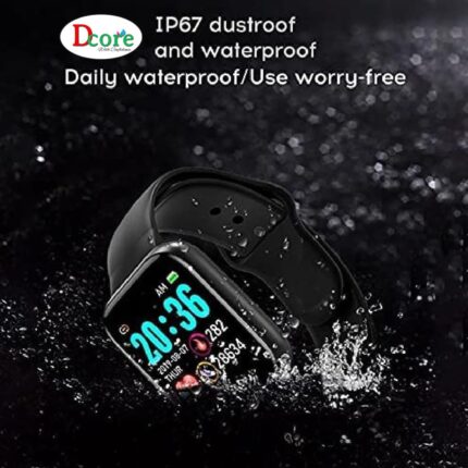 D-Core Fitness Smart Watch, Color Display, Step Counter, Heart Rate Monitor, Black